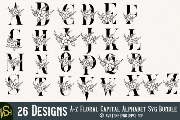 A-Z Floral Capital Alphabet Svg Bundle