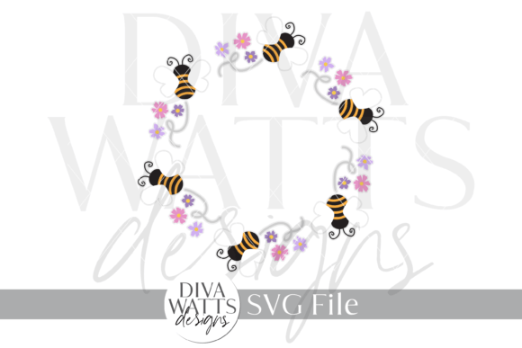 Bees and Floral Wreath Hanger SVG