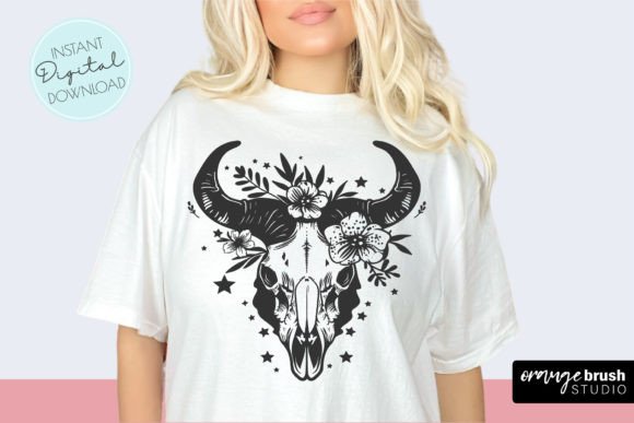Boho Floral Bull Skull SVG PNG Cow Skull