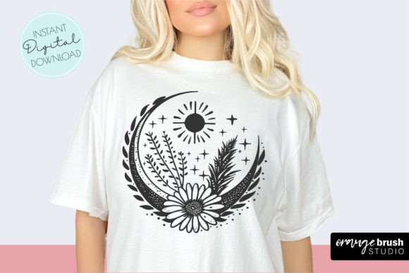 Celestial Moon SVG PNG - Floral Moon