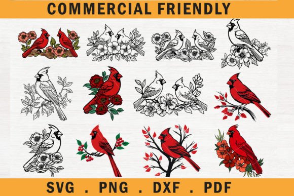 Christmas Floral Cardinal Bird Bundle