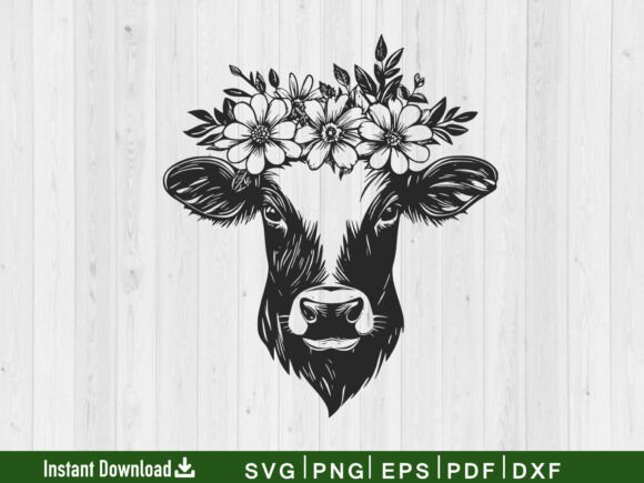 Cow Head Svg, Farm Floral Animal Vector