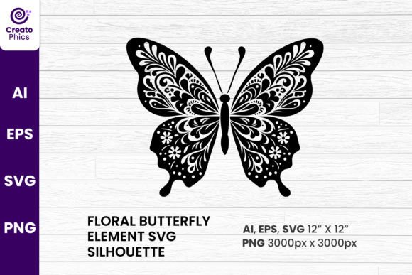 Floral Butterfly Element SVG Silhouette