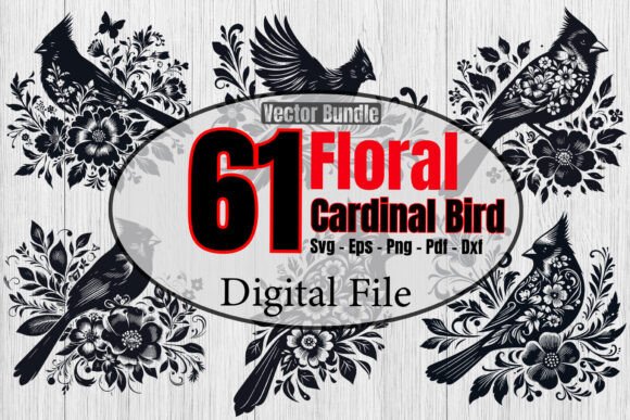 Floral Cardinal Bird SVG Bundle