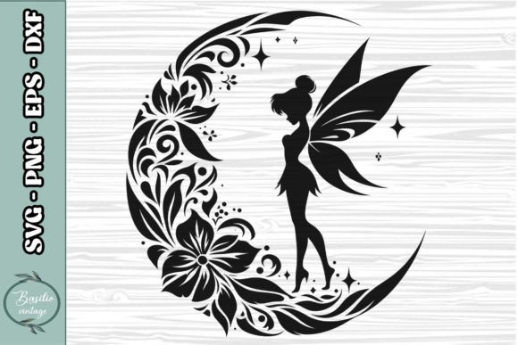 Floral Crescent Moon SVG Clipart 04