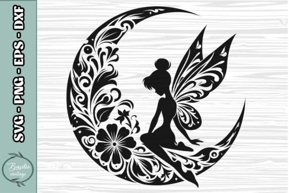 Floral Crescent Moon SVG Clipart 05