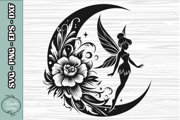 Floral Crescent Moon SVG Clipart 08