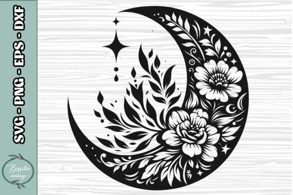 Floral Crescent Moon SVG Clipart 10