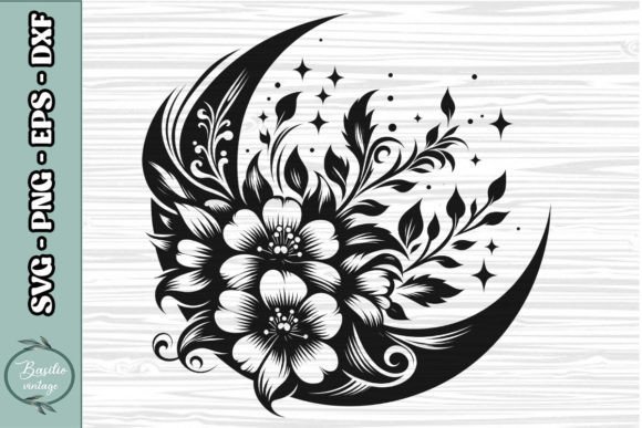 Floral Crescent Moon SVG Clipart 11