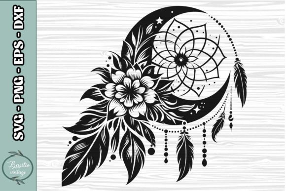 Floral Crescent Moon SVG Clipart 12
