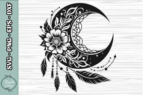 Floral Crescent Moon SVG Clipart 13