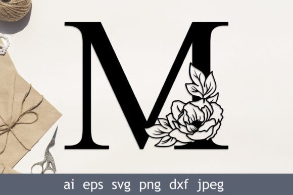 Floral Letter M Svg Engraved, Flower Mon