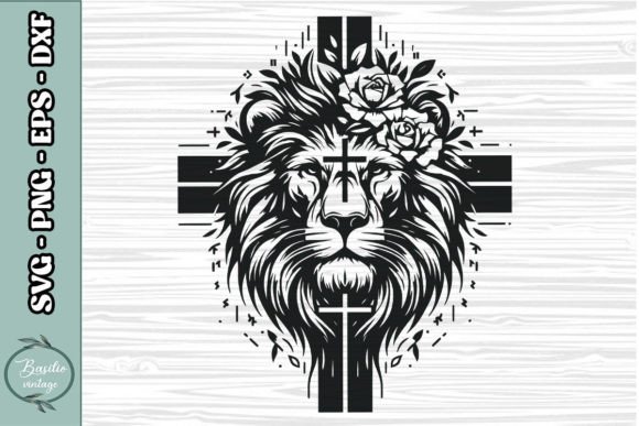 Floral Lion Cross SVG Clipart 12