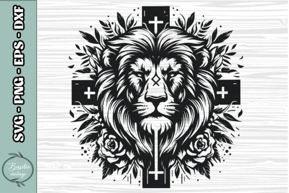Floral Lion Cross SVG Clipart 14