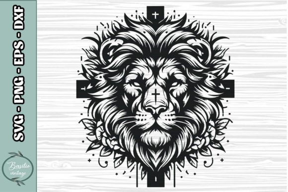 Floral Lion Cross SVG Clipart 15