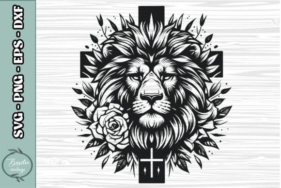 Floral Lion Cross SVG Clipart 17