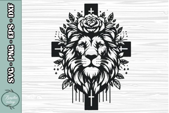 Floral Lion Cross SVG Clipart 19