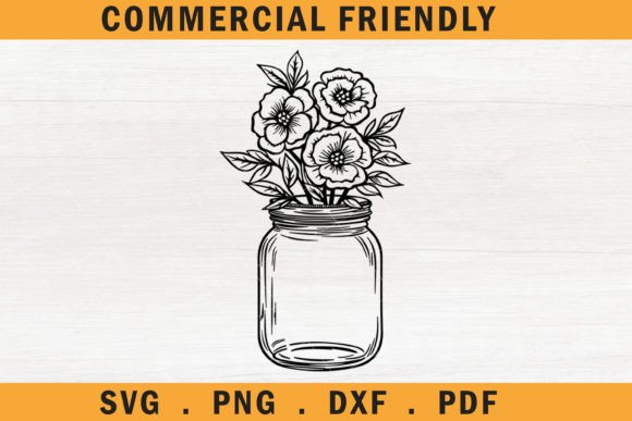 Floral Mason Jar Svg, Flower Mason Jar 12
