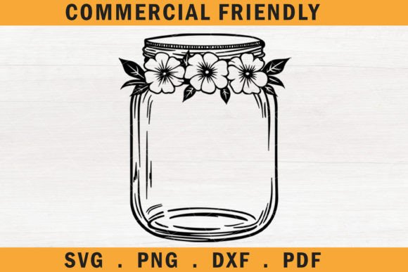 Floral Mason Jar Svg, Flower Mason Jar 13