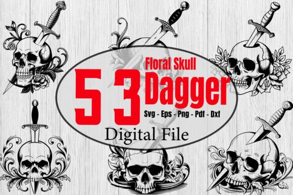Floral Skull Dagger SVG Bundle, Halloween