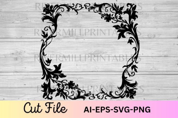 Floral Square Frame SVG Cut File