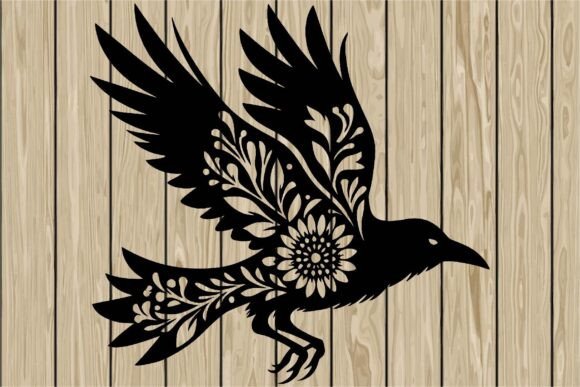 Halloween Floral Crow Stencil SVG