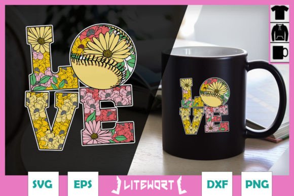 LOVE Baseball Floral Baseball Lover SVG