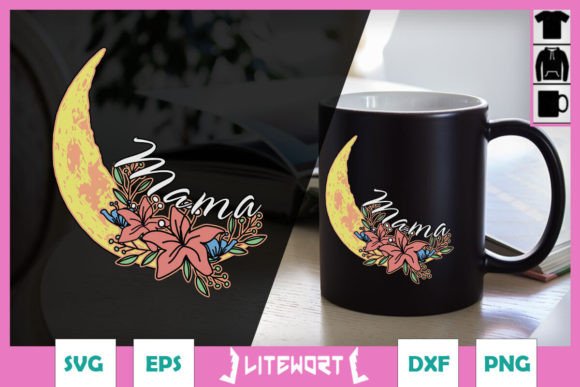 Mama Floral Crescent Moon SVG