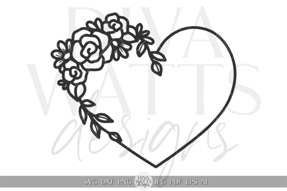 Silhouette Floral Heart Clipart SVG