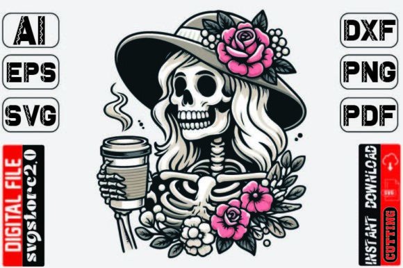 Skeleton Girl PNG Floral Woman Skull SVG